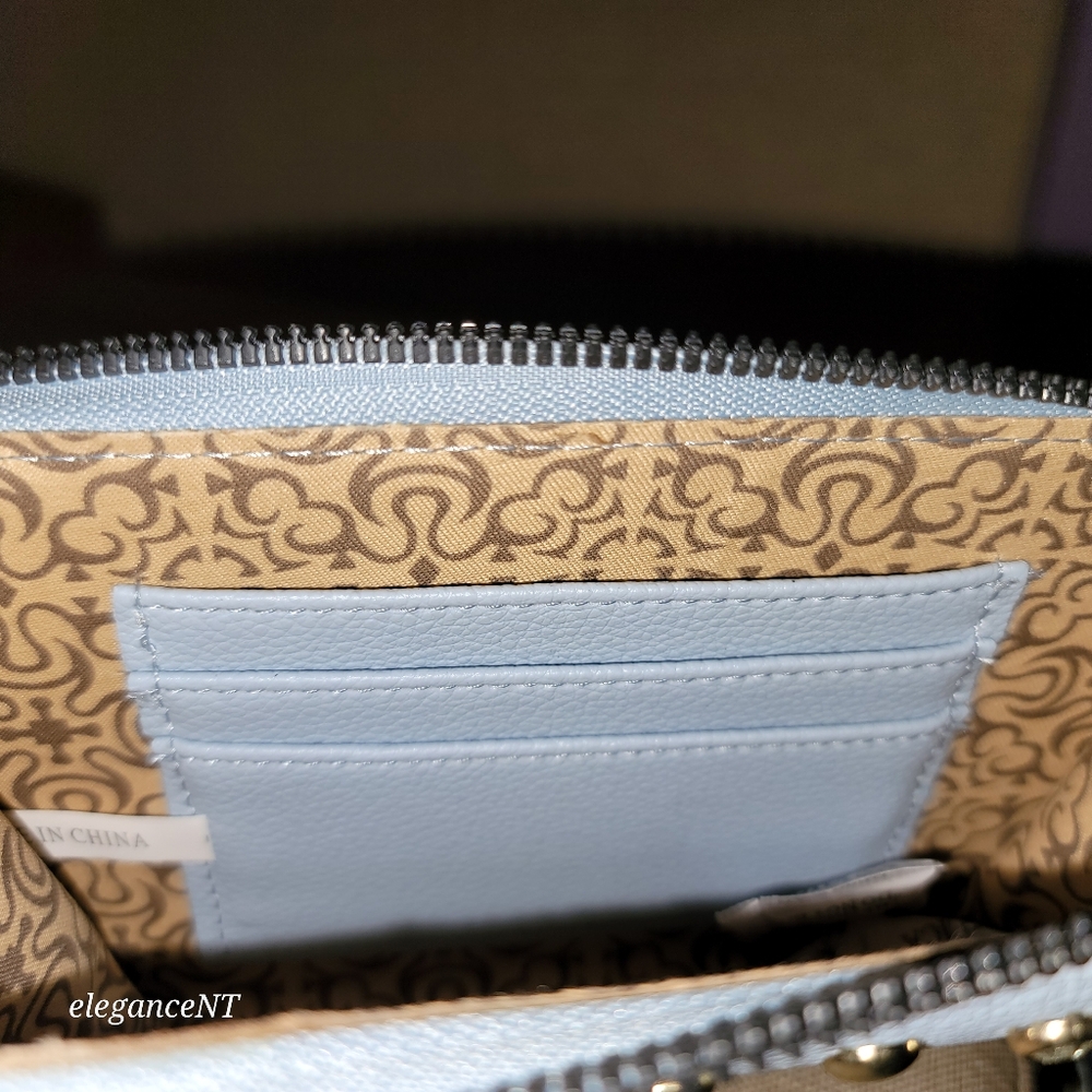 DS Bags Light Blue Studded wristlet wallet clutch with gem studded border NWT - Picture 2 of 11